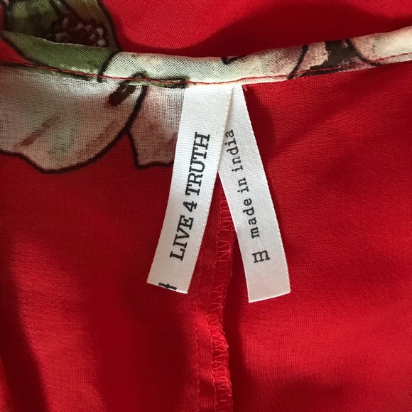 LIVE 4 TRUTH Tomato Red Kimono with Beige and green Floral Print (M) - Picture 6 of 9